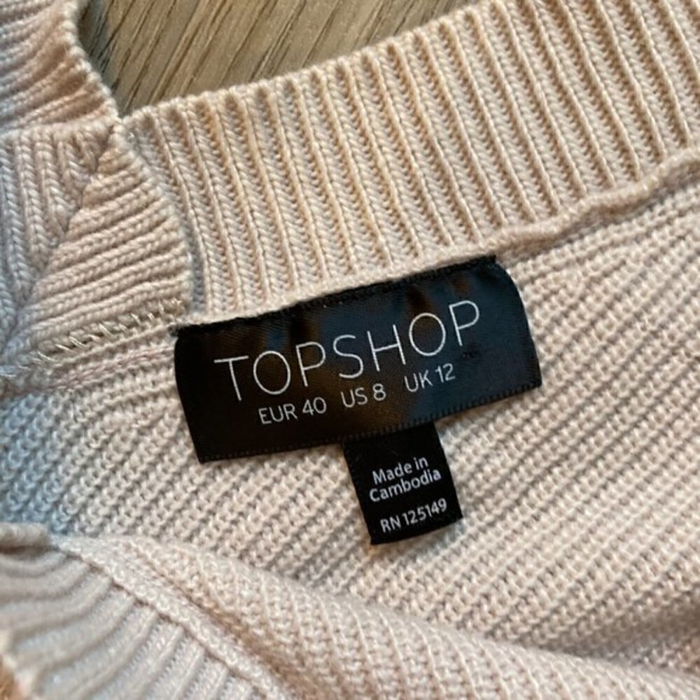Topshop Wool Blend Taupe Ribbed V-Neck Sweater Size 8 - Picture 7 of 9